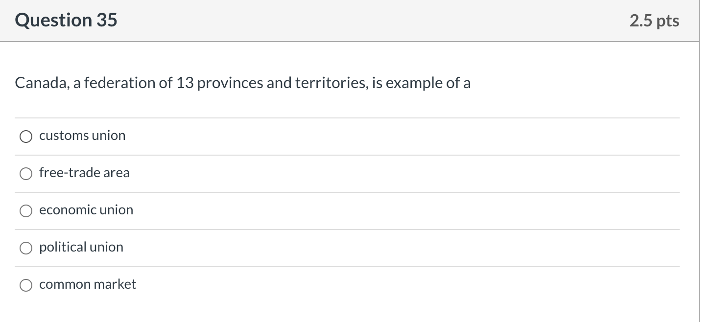 Question 35 2.5 pts Canada, a federation of 13