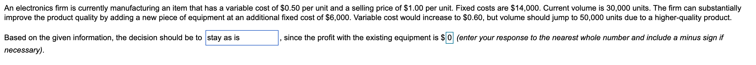 Options stay as is/add new equiptment An