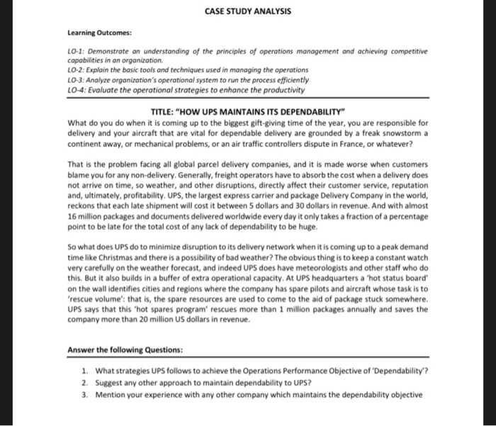 CASE STUDY ANALYSIS Learning Outcomes: LO-1: