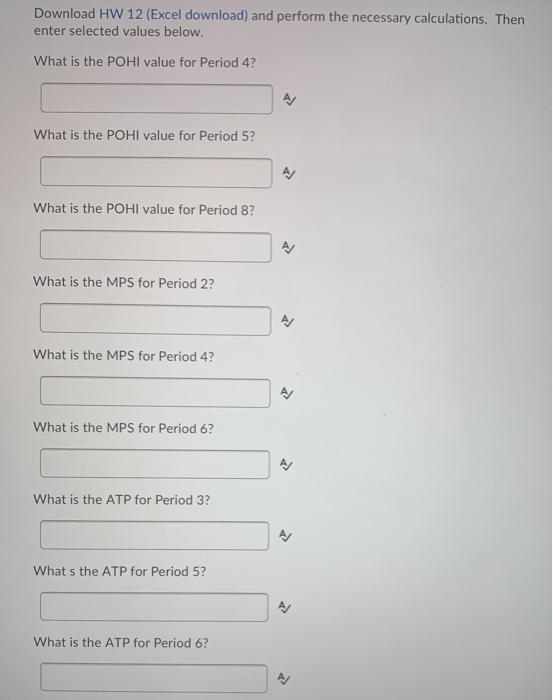 Download HW 12 (Excel download) and perform the
