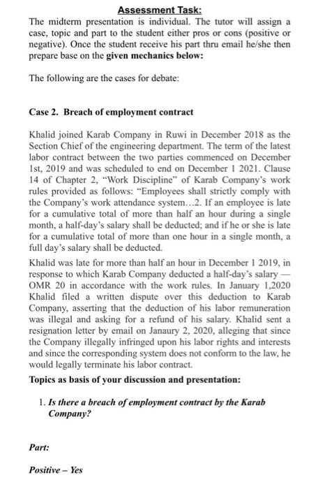 Assessment Task: The midterm presentation is