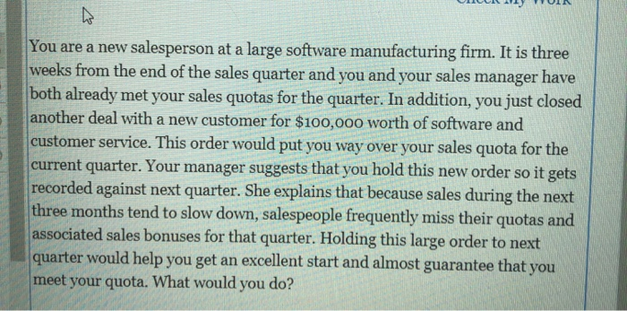 A You are a new salesperson at a large software