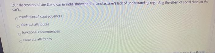 Our discussion of the Nano car in India showed