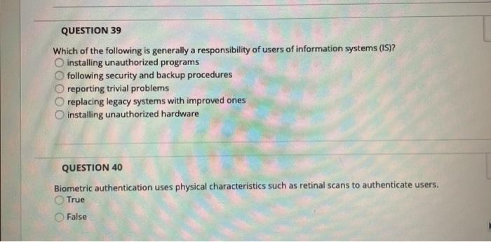 FOOOOO QUESTION 39 Which of the following is