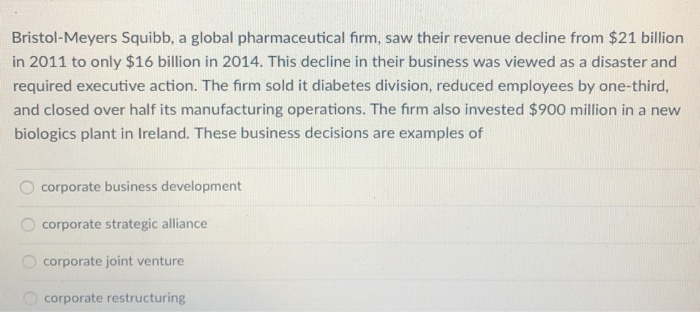 Bristol-Meyers Squibb, a global pharmaceutical