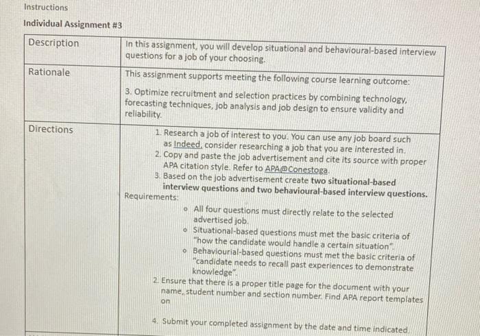 Instructions Individual Assignment #3 Description