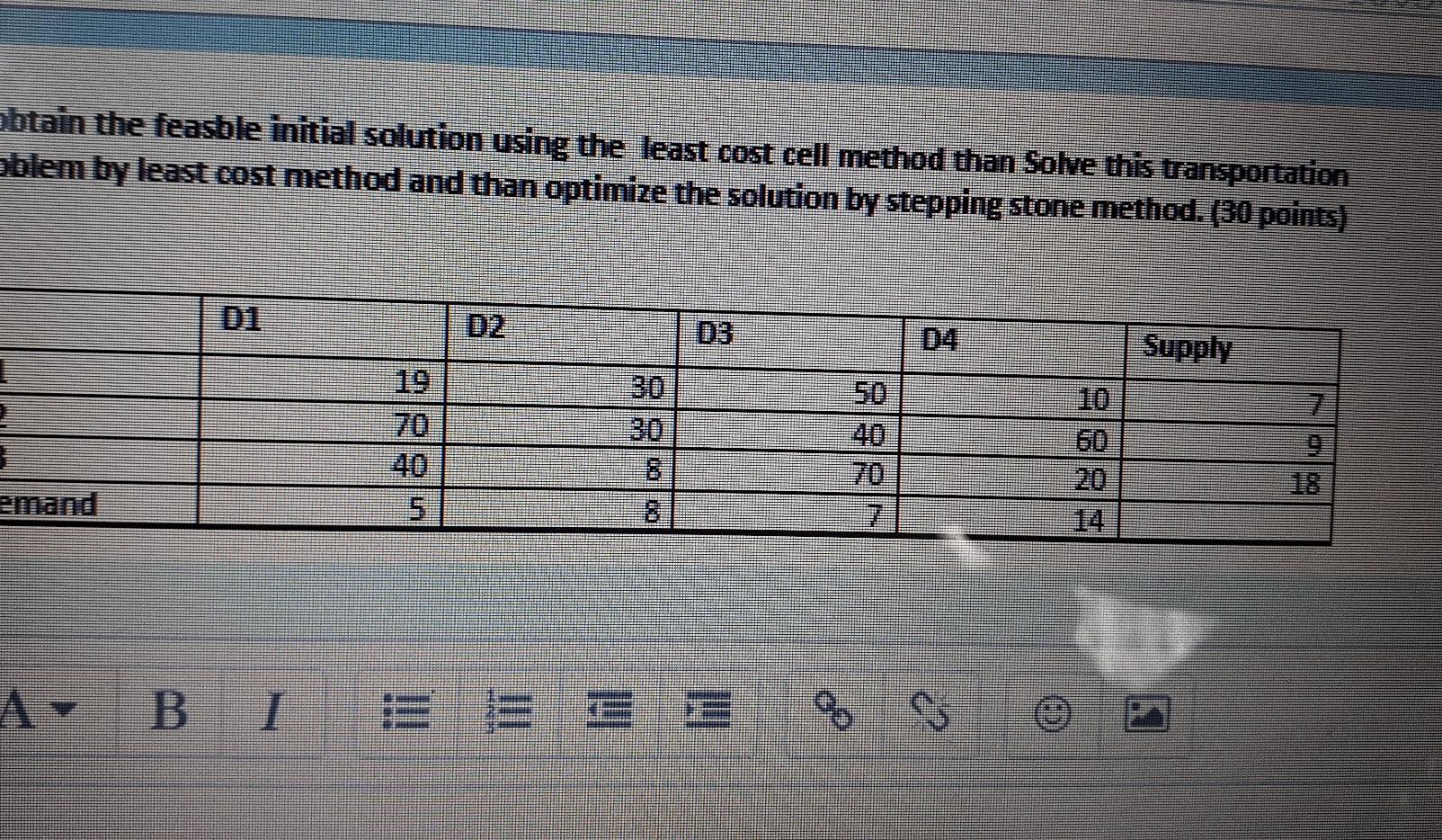 obtain the feasble initial solution using the
