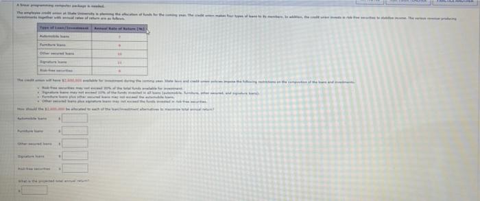 A liner programming computer package is needed