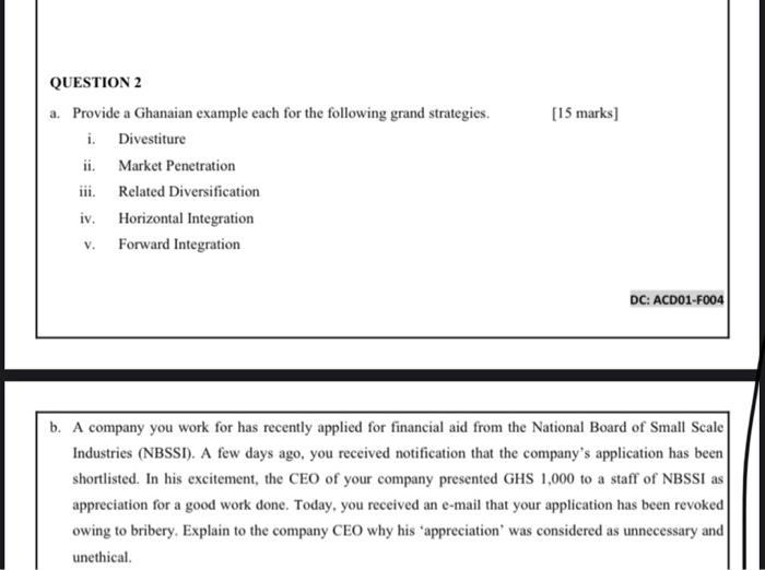 [15 marks] QUESTION 2 a. Provide a Ghanaian