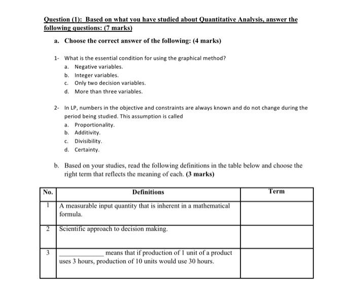 Question (1): Based on what you have studied