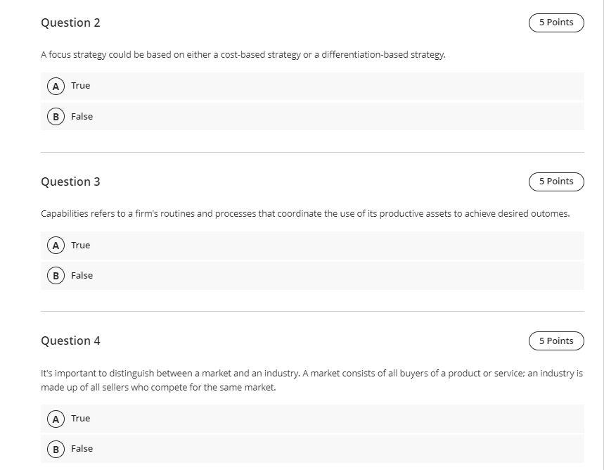 Question 2 5 Points A focus strategy could be