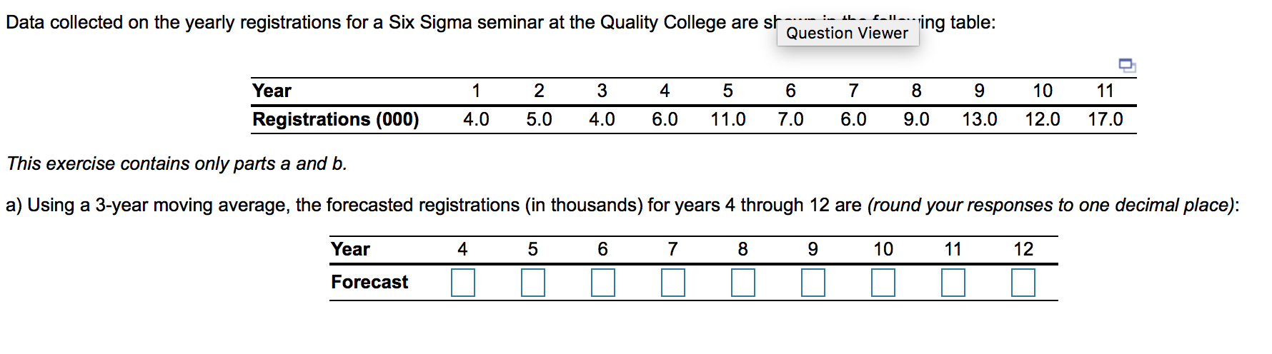 Data collected on the yearly registrations for a