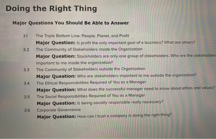 Doing the Right Thing Major Questions You Should