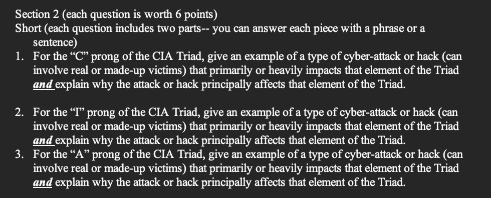 Section 2 (each question is worth 6 points) Short
