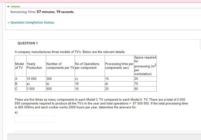Remaining Time: 57 minutes, 19 seconds. Question