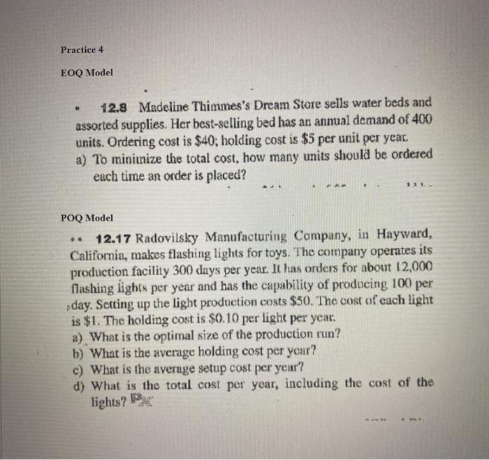 Practice 4 EOQ Model 12.8 Madeline Thimmes's
