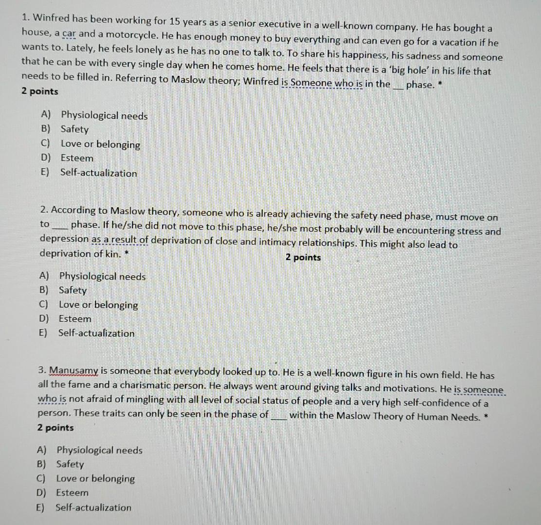 1. Winfred has been working for 15 years as a