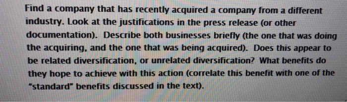 Find a company that has recently acquired a