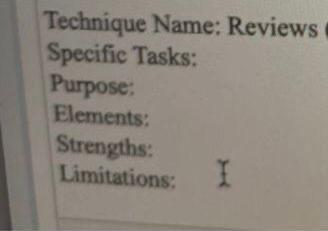 BUsiness analysis techniques Technique Name: