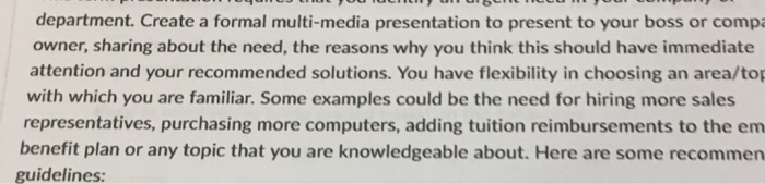 department. Create a formal multi-media