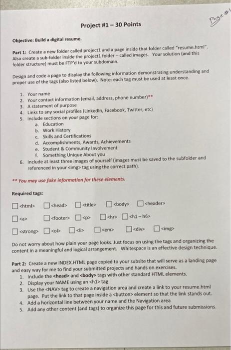 Objective: Build a digital resume. Part 1: Create