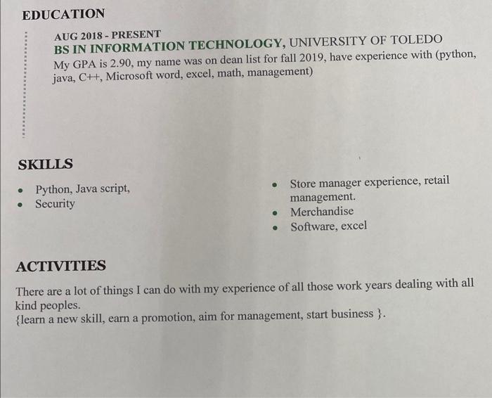 Objective: Build a digital resume. Part 1: Create