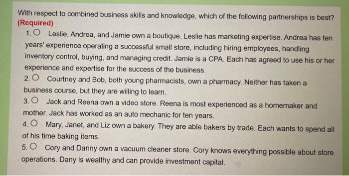 Please note: explaining answers are not required.