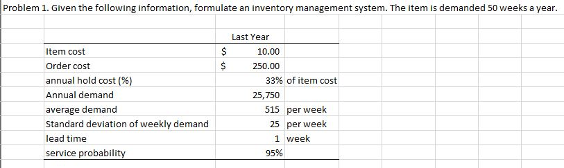 Problem 1. Given the following information,