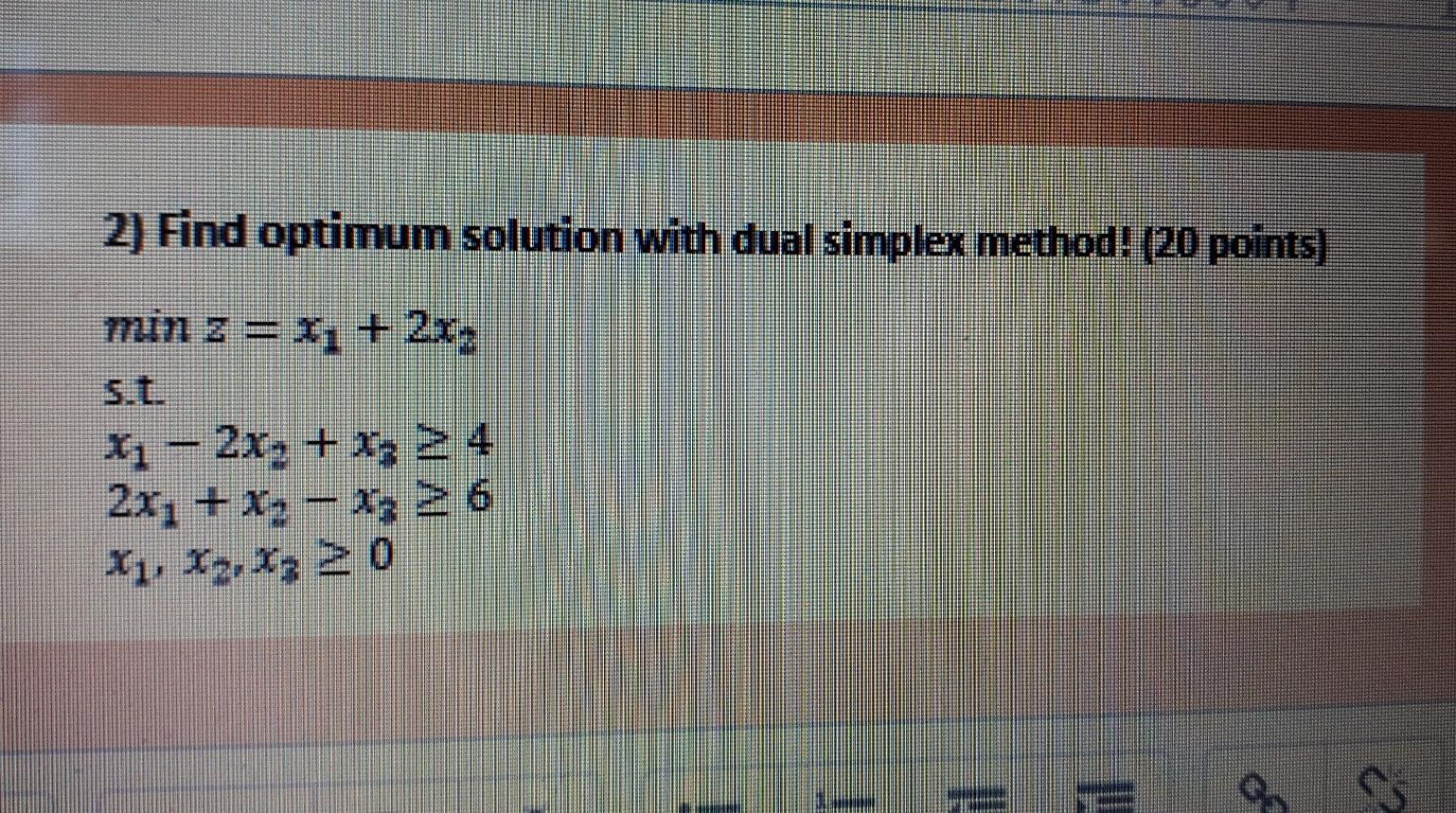 2) Find optimum solution with dual simplex