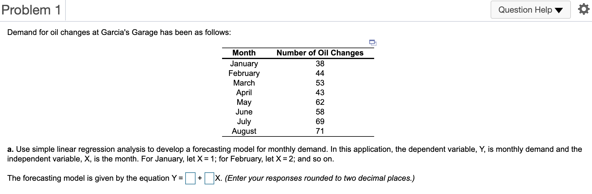 Problem 1 Question Help Demand for oil changes at