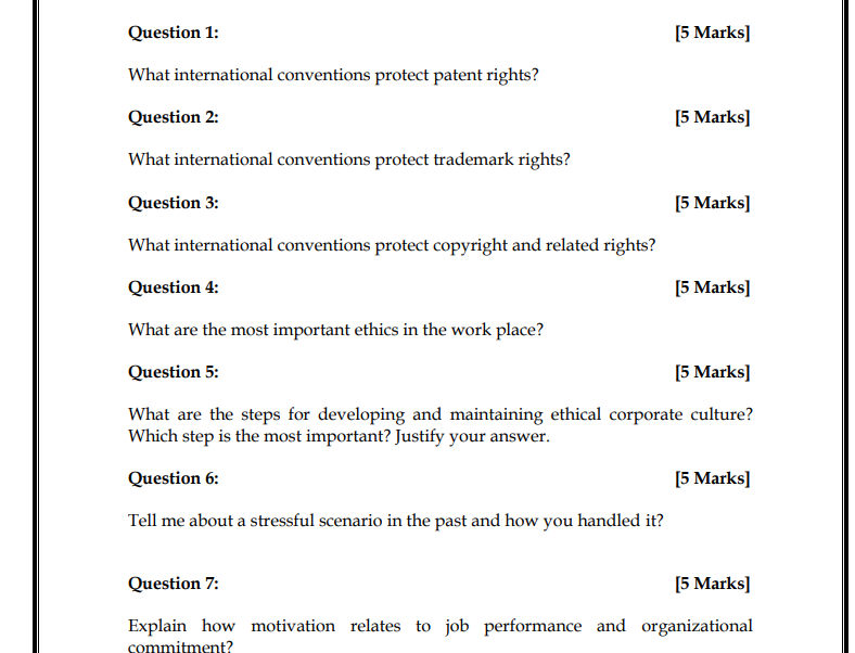 Question 1: [5 Marks] What international