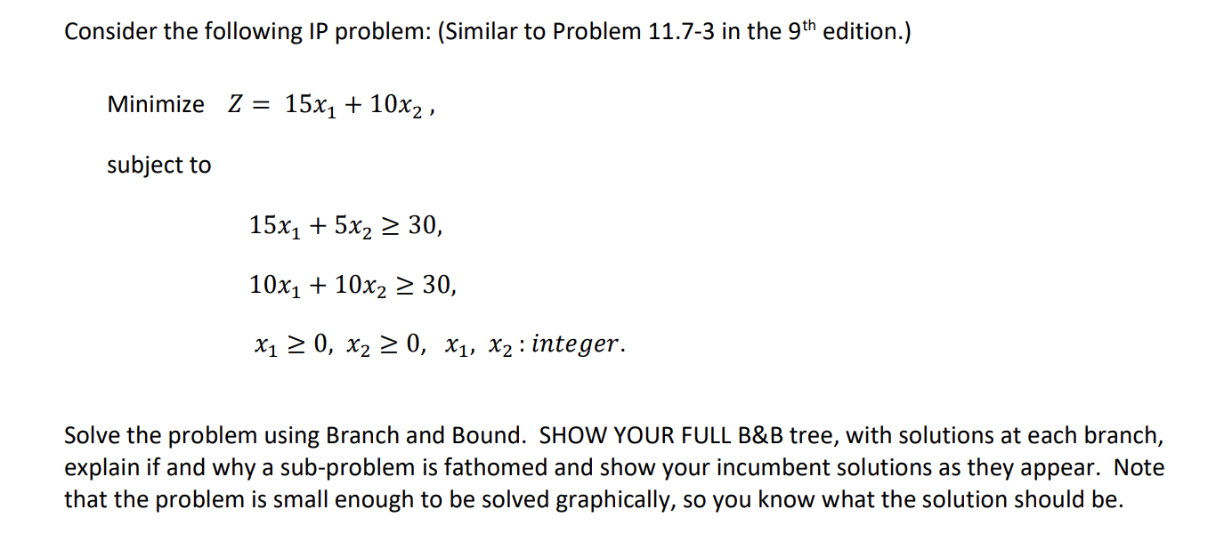 Consider the following IP problem: (Similar to