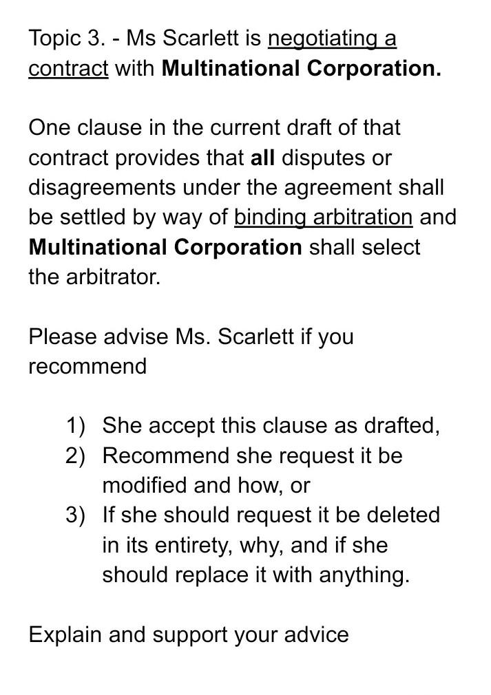 Topic 3. - Ms Scarlett is negotiating a contract