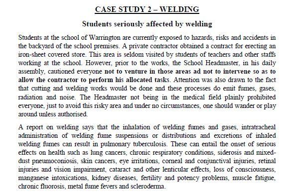 work out number 3,4 and 5. CASE STUDY 2 - WELDING