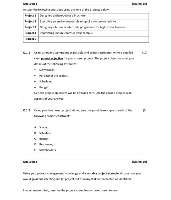 Question 1 (Marks: 15) Answer the following