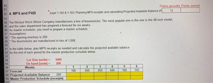 80 Points possible Points earned 81 82 4. MPS and