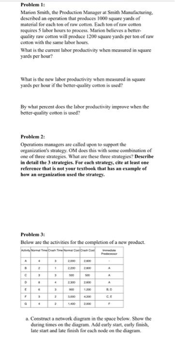 Problem 1: Marion Smith, the Production Manager