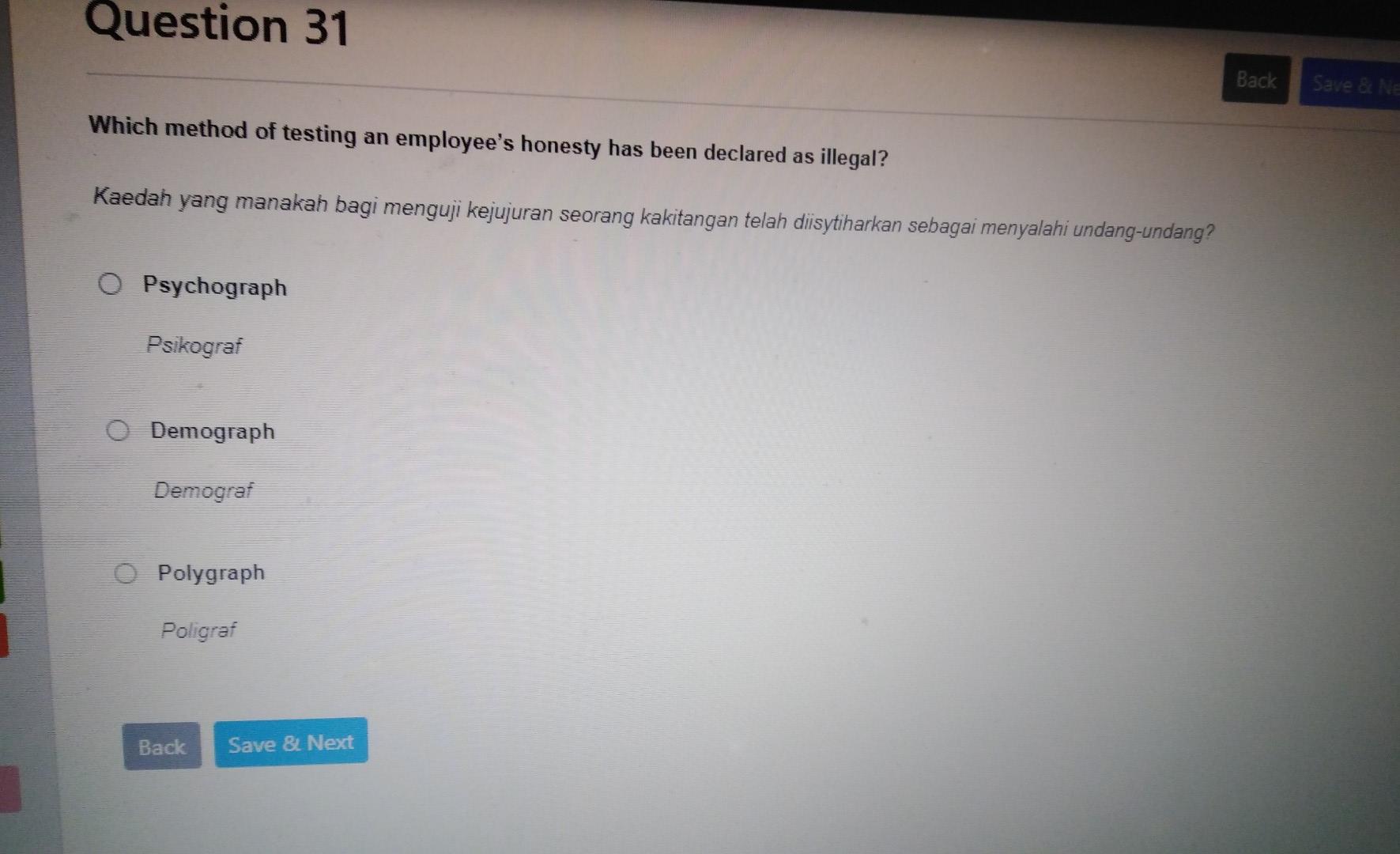 Question 31 Back Save & NE Which method of