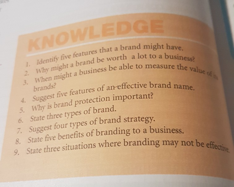 KNOWLEDGE 1. Identify five features that a brand
