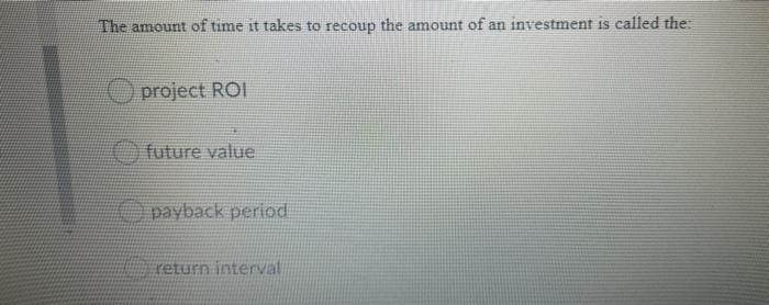 The amount of time it takes to recoup the amount