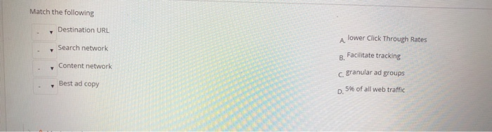 Match the following Destination URL A lower Click