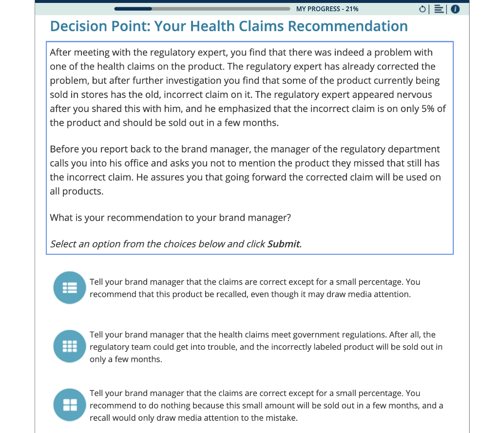 MY PROGRESS - 21% 0 Decision Point: Your Health