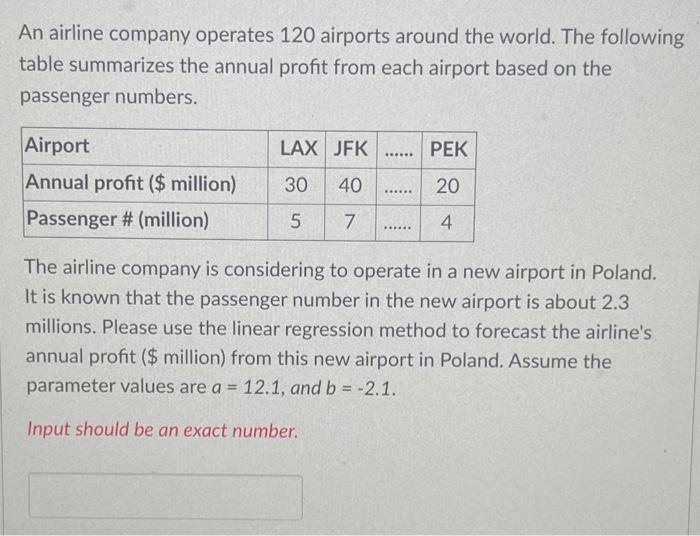 An airline company operates 120 airports around