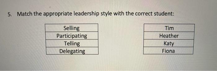 5. Match the appropriate leadership style with