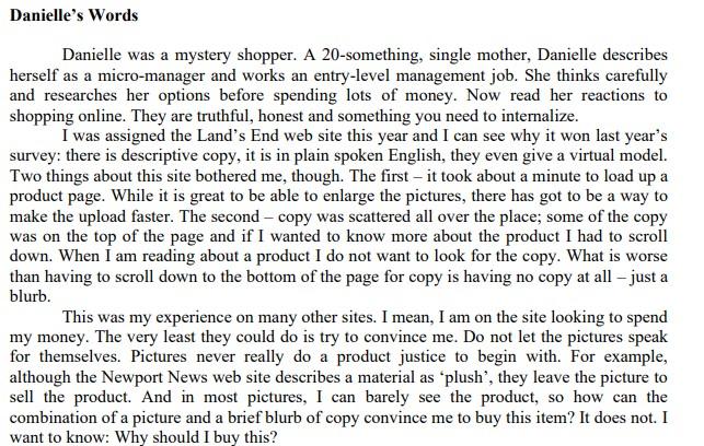 Danielle's Words Danielle was a mystery shopper.