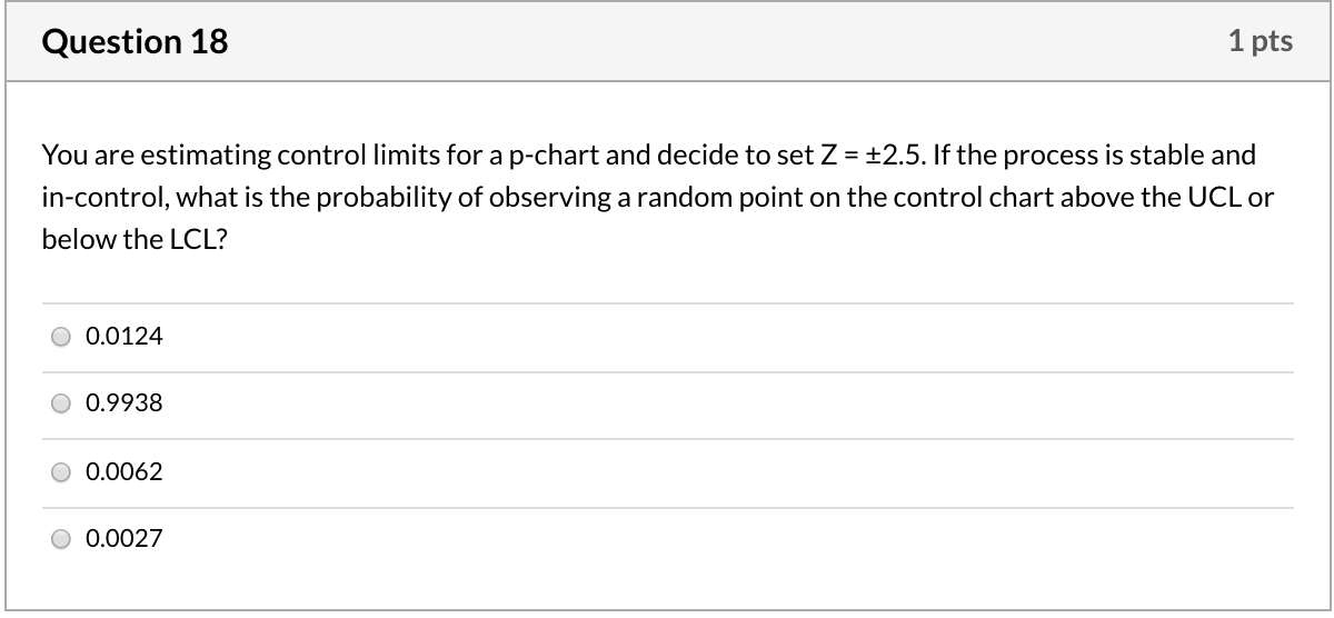 Question 18 1 pts You are estimating control
