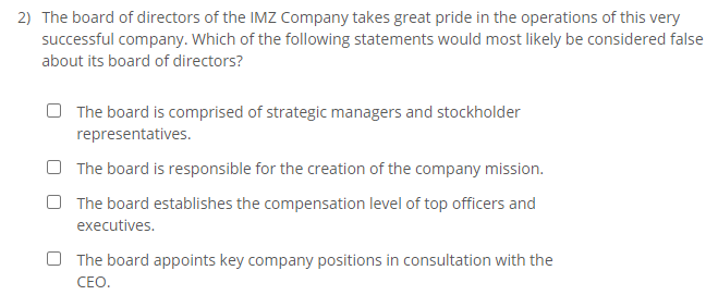 2) The board of directors of the IMZ Company