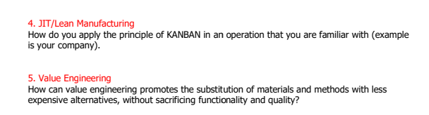 4. JIT/Lean Manufacturing How do you apply the