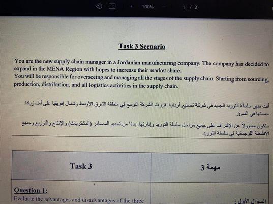 100% 1 / 3 Task 3 Scenario You are the new supply