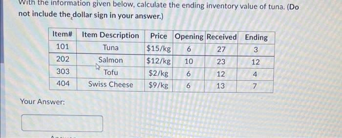 With the information given below, calculate the